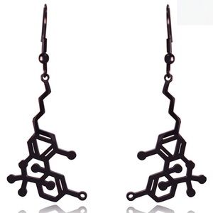 THC Molecule Black Dangle Earrings